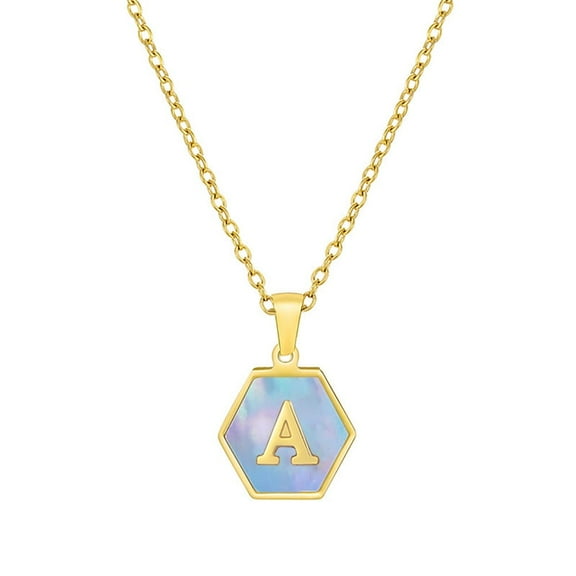 VESITIM Initials Blue Necklace for Women 18K Gold Plated Stainless Steel A-Z Letters Pendant Necklace as Gift of Women