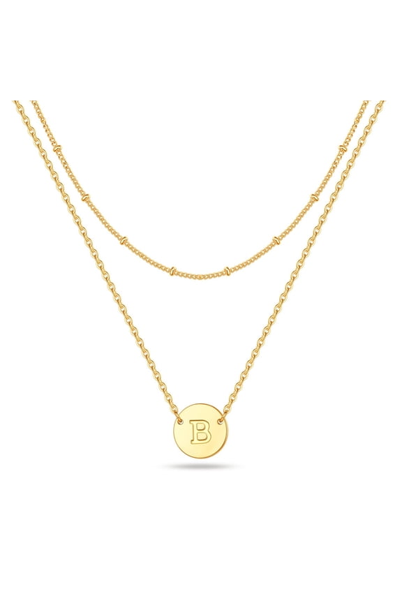 Layered Initial Necklaces for Women | A-Z Coin Letter Necklaces for Women | 14K Gold Plated Minimalist Dainty Trendy Jewelry