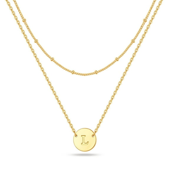 VESITIM Layered Initial Necklaces for Women | A-Z Coin Letter Necklaces for Women | 14K Gold Plated Minimalist Dainty Trendy Jewelry