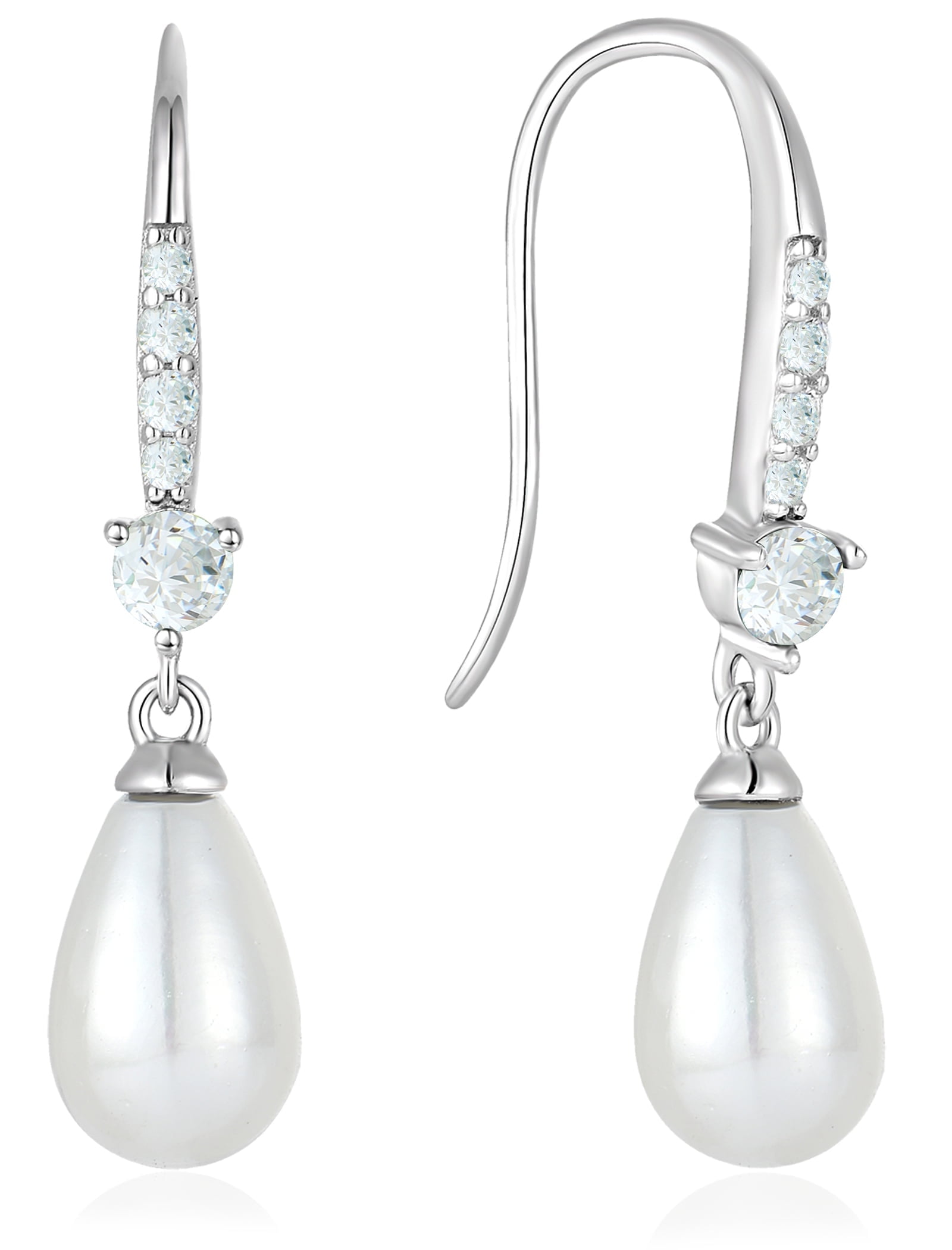 VESITIM Pearl Dangle Drop Earrings 925 Sterling Silver Shell Pearls Hook Earring for Women April Cubic Zirconia Birthstone Jewelry Gift
