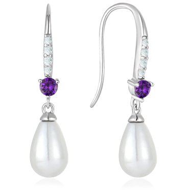 Natural Purple Pearl Drop Earrings – 925 Sterling Silver Hook, Stud Closure