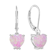 VESITIM Pink Opal Dangle Drop Earrings Women Solitaire Heart Shaped Leverback Earrings 925 Sterling Silver Jewelry Gifts