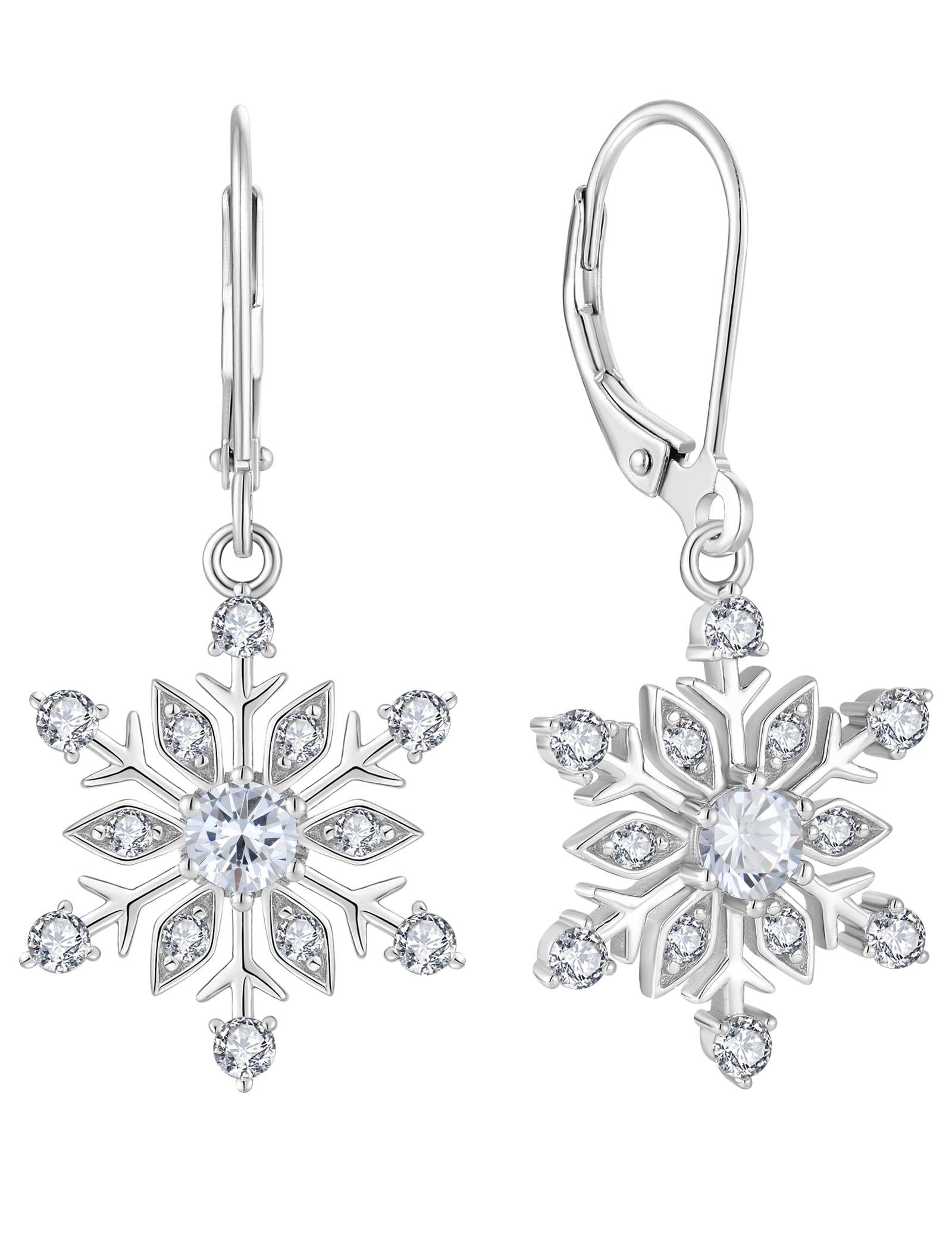VESITIM Snowflake Earrings for Women 925 Sterling Silver Winter Dangle Drop Earrings Birthstone Cubic Zirconia Leverback Jewelry for Christmas Gifts