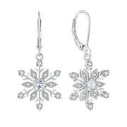 VESITIM Snowflake Earrings for Women 925 Sterling Silver Winter Dangle Drop Earrings Birthstone Cubic Zirconia Leverback Jewelry for Christmas Gifts