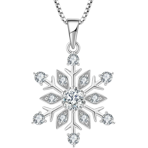 VESITIM Snowflake Necklace 925 Sterling Silver Frozen Snowflake Pendant White Birthstone Cubic Zirconia Christmas Jewelry Gift for Women