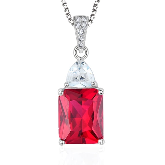 VESITIM Square Necklace 925 Sterling Silver Triangle Pendant July Birthstone Created Ruby Jewelry Gift for Women