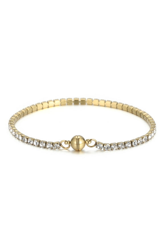 Stackable Claw Single Row 2.5mm Cubic Zirconia Magnetic Clasp Bracelet for Women Stainless Steel 18k Gold Plated Jewelry Gift