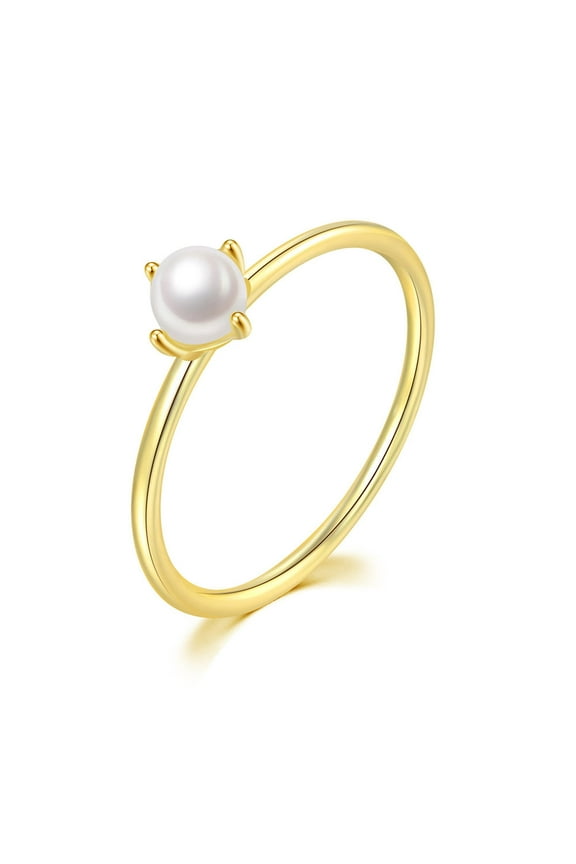 Stackable Pearl Rings for Women Mini Pearl Freshwater Cultured Eternity Stacking Ring 1mm Wedding Engagement Band 14K Gold Plated Size 9