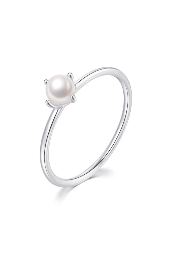 Stackable Pearl Rings for Women Mini Pearl Freshwater Cultured Eternity Stacking Ring 1mm Wedding Engagement Band 14K White Gold Plated Size 6