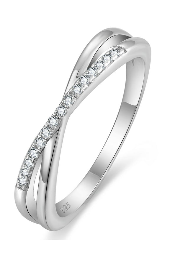 Stackable Ring 925 Sterling Silver X Criss Cross Rings for Women Eternity Band Birthstone for Jewelry Gift Size 7