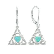 VESITIM Sterling Silver Celtic Knot Leverback Earring Created Green Heart Opal Dangle Drop Earrings Triangle Trinity Knot Women Jewelry