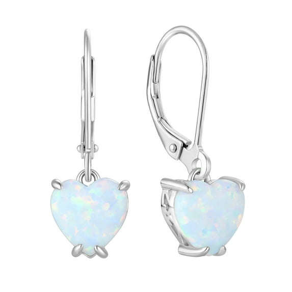 VESITIM White Opal Dangle Drop Earrings Women Solitaire Heart Shaped Leverback Earrings 925 Sterling Silver Jewelry Gifts