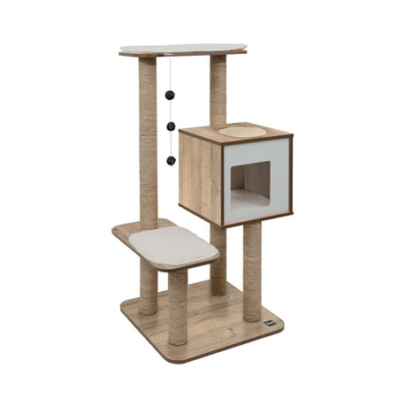 VESPER 48-in Cat Tree & Condo Scratching Post Tower, Oak