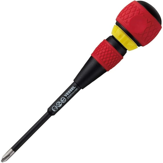 VESSEL BALL GRIP Ratchet Screwdriver (+2x100(4") J) +2x100(4")j