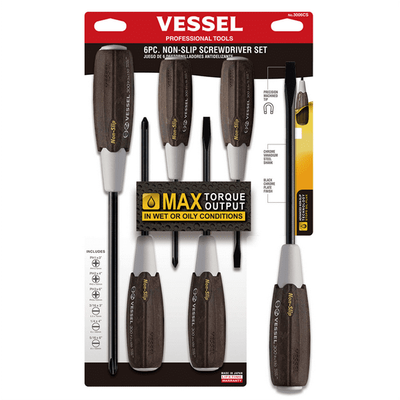 Vessel Tools WOOD-COMPO Non-Slip Screwdriver 6PC. Set