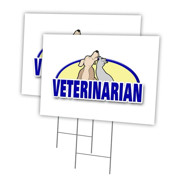 VETERINARIAN 2 Pack Of 18" x 24" Yard Sign & Stake | Advertise Your Business | Stake Included Image On Front Only | Made in The USA