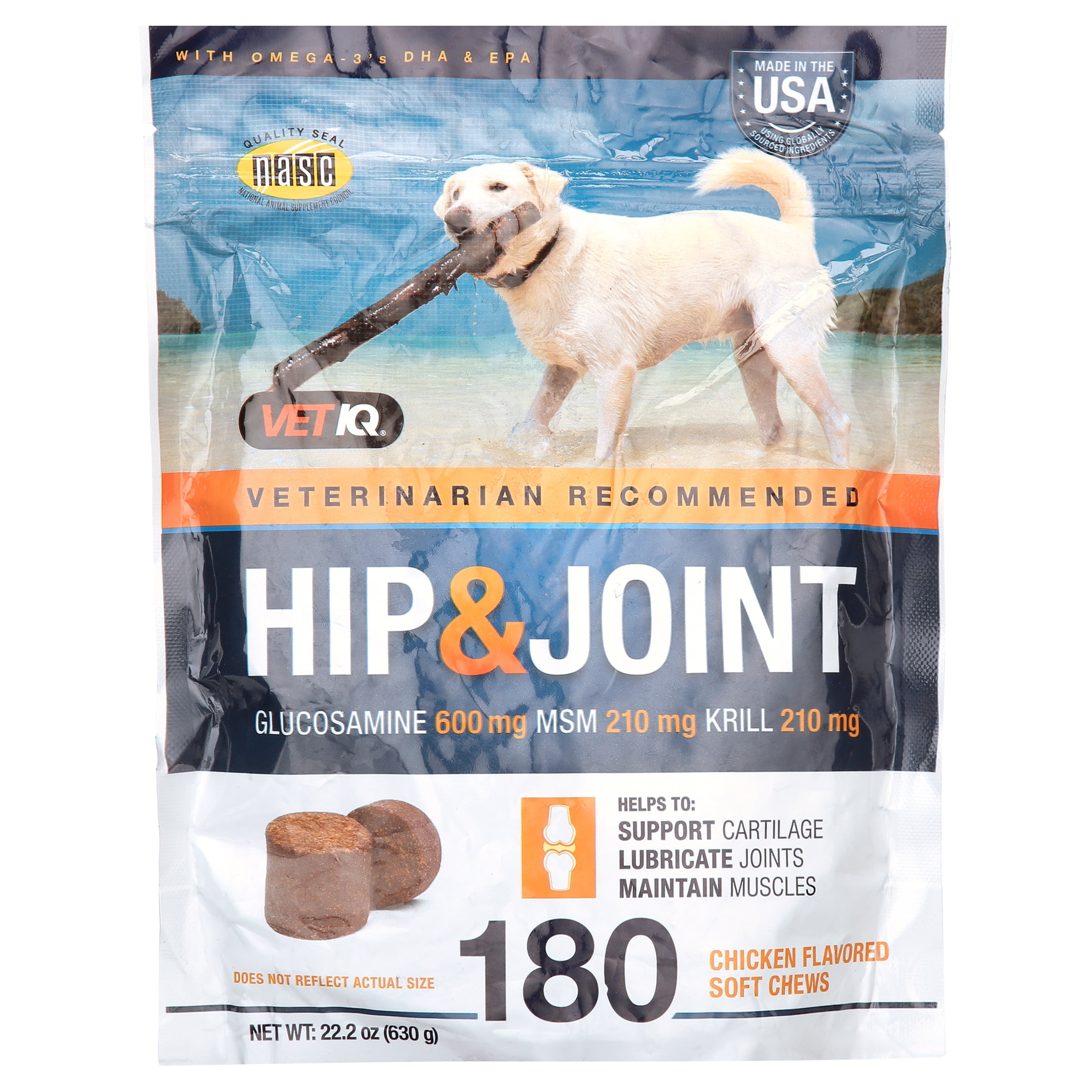 VETIQ Maximum Strength Hip & Joint Soft Dog Chews, Chicken Flavored, 180 Count