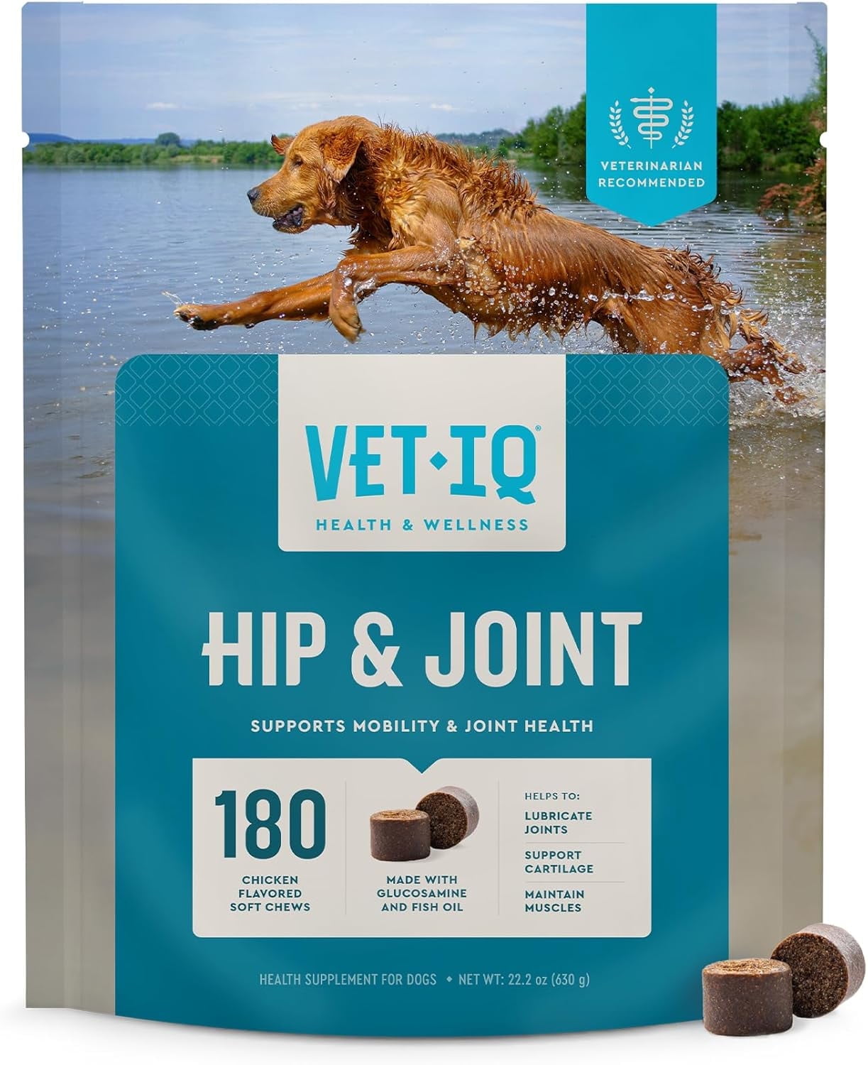 VetIQ Glucosamine Hip & Joint Supplement for Dogs, 180 Chicken Flavored Soft Chews