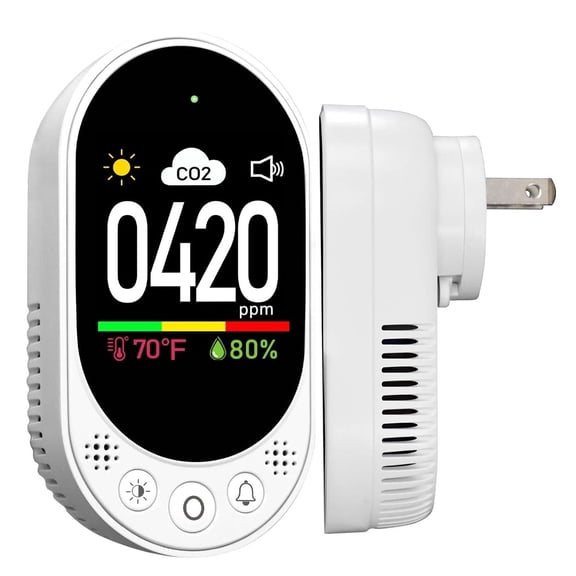 VETOUCH Plug-in 3-in-1 Air Quality Monitor with Temperature & Humidity, Manual Calibration 2Pack