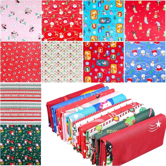 VETPW 10 Pieces Christmas Fabrics(50x50 cm/19.7x19.7 in), Christmas Fat Quarters Fabric Bundles Patchwork Cotton, Xmas Decoration Christmas Material Fabric Panels for DIY Sewing Quilting