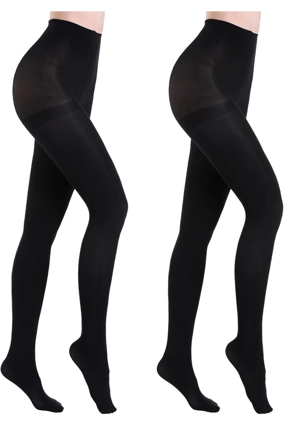 2 Pairs Women's Sheer Tights 60D, High Waist Control Top Pantyhose Hosiery, Comfortable Tights for Dresses, Office and Casual Outfits, Black, M