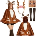 thumbnail image 1 of VETPW 5 Pcs Reindeer Costume Adult Tutu Skirt with Reindeer Headband Temporary Tattoos Socks Deer Cosplay Costume Halloween Christmas Fancy Dress Outfits for Women Brown Reindeer Cloak Elk, 1 of 7