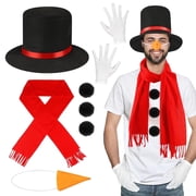 VETPW 7-Piece Snowman Costume - Adult Man Woman & Kids Winter Fancy Dress with Scarf, Hat, Carrot Nose, Gloves & Pom Pom Balls - Black & White Christmas Party C