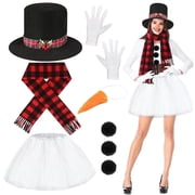 VETPW 8 Piece Snowman Costume Adult,Snowman Outfit Tutu Skirt Snowman Scarf Christmas Hat Carrot Nose Gloves Pom Pom Balls Christmas Fancy Dress for Women Xmas Party Cosplay Set Accessories