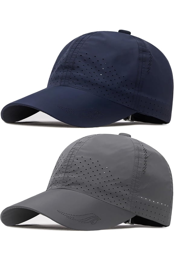 Baseball Cap for Womens Mens, 2 Packs Ladies Foldable Baseball Caps, Sport Quick Dry Hat with Soft Brim Lightweight Breathable Running Caps Unisex(Dark gray and Navy blue)