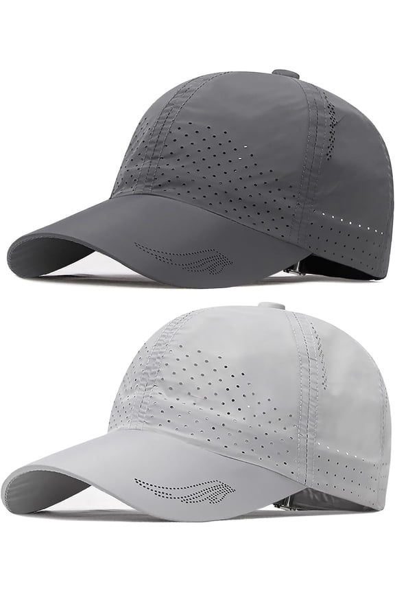 Baseball Cap for Womens Mens, 2 Packs Ladies Foldable Baseball Caps, Sport Quick Dry Hat with Soft Brim Lightweight Breathable Running Caps Unisex(Dark gray and Light gray)