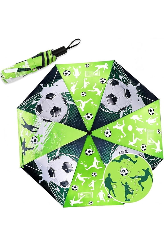 Color Change in Rain Umbrella Kids UV Resistant, Children Travel Umbrellas 8 Rib Reinforced Football Umbrella Pocket Umbrella, Football Gifts Boy Girls High School Gifts, 98cm