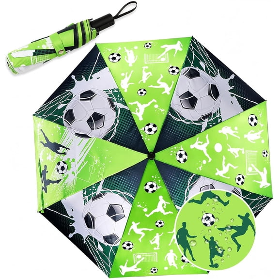 VETPW Color Change in Rain Umbrella Kids UV Resistant, Children Travel Umbrellas 8 Rib Reinforced Football Umbrella Pocket Umbrella, Football Gifts Boy Girls High School Gifts, 98cm