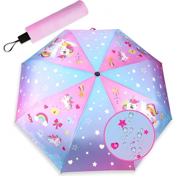 VETPW Color Change in Rain Umbrella Kids UV Resistant, Children Travel Umbrellas 8 Rib Reinforced Unicorn Umbrella Pocket Umbrella, Football Gifts Boy Girls High School Gifts, 98cm