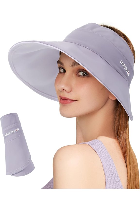 Sun Visors for Women, Wide Brim Visor Hat for Women Reversible, Wicking Beach Sunhat Adjustable Visor Hat for Golf Cycling Fishing Tennis - Purple