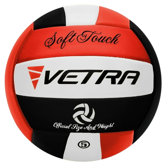 VETRA, Premium Soft Touch Volleyball, Red/Black/White, PVC Cover, 1 Pack, Official Size 5
