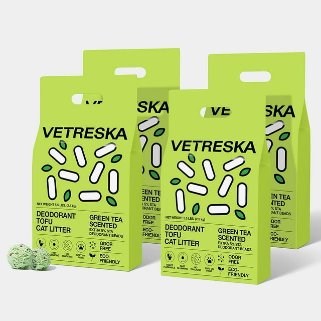 VETRESKA 4 Bags Tofu Cat Litter Natural Pretty Kitty Litter Flushable