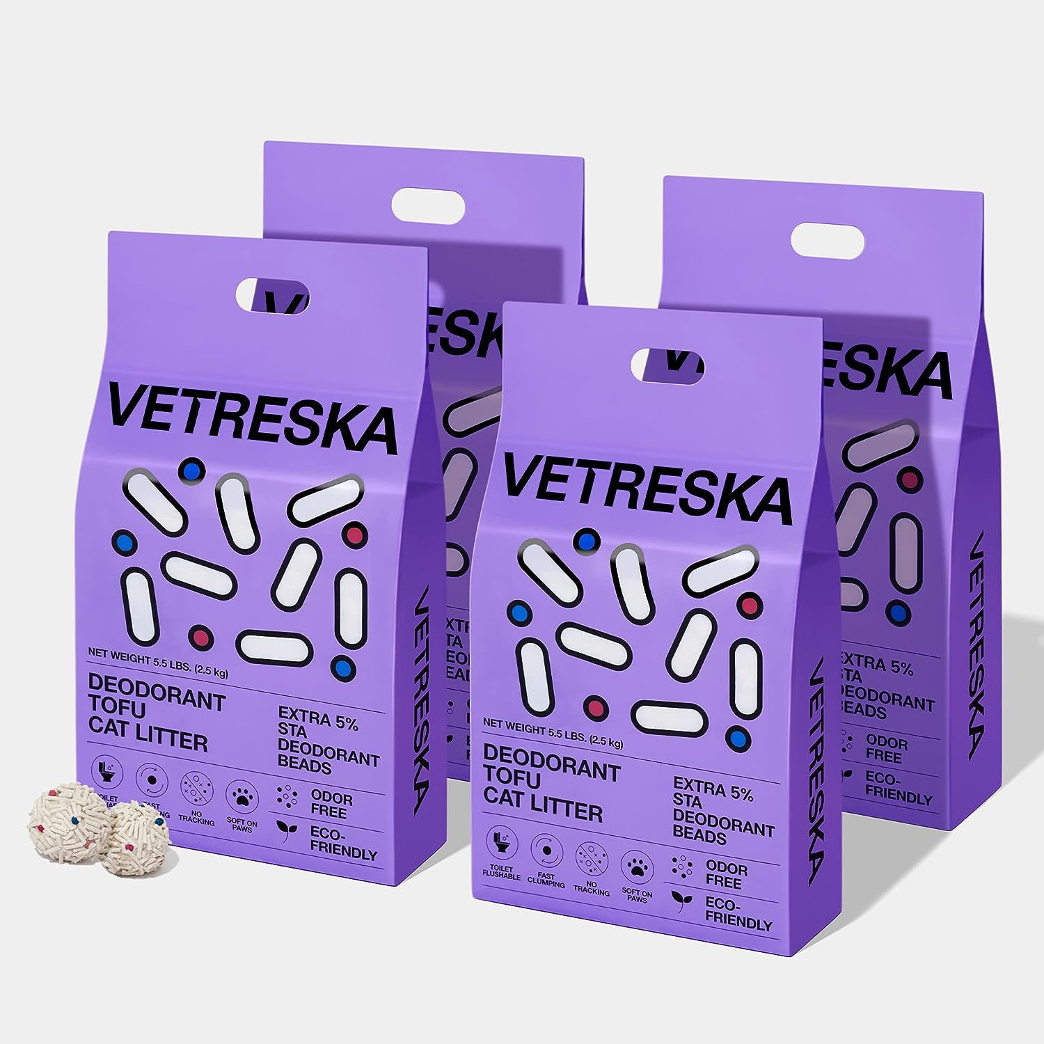 VETRESKA 4 Bags Tofu Cat Litter Natural Pretty Kitty Litter Flushable