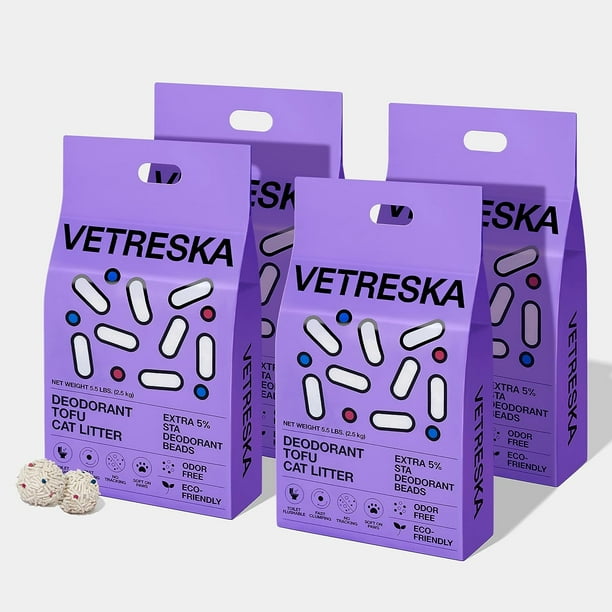 VETRESKA 4 Bags Tofu Cat Litter Natural Pretty Kitty Litter Flushable Clumping Cat Litter