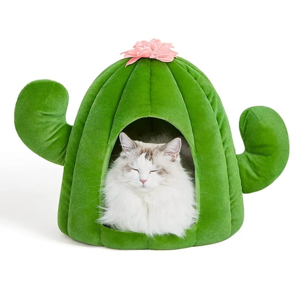 VETRESKA Cat Dog Bed Cat Cave Pet Dog House with Machine Washable Nest Cushion Green Cactus 16.5"