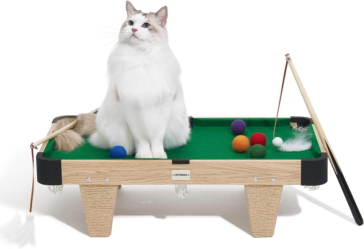 VETRESKA Cat Toys Cat Pool Table Toy Wand Toy with Sisal Rope Scratching Post Activity Center Green