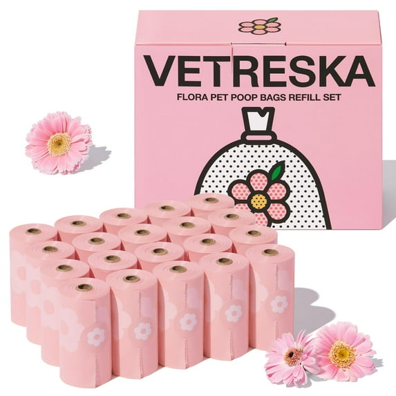 VETRESKA Dog Poop Bags Lavender Scented Pet Waste Bags Leak Proof & Extra Thick Waste Bags for Dog Walking and Cat Litter 300 Counts 20 Refill Rolls 9 * 13 inches C21
