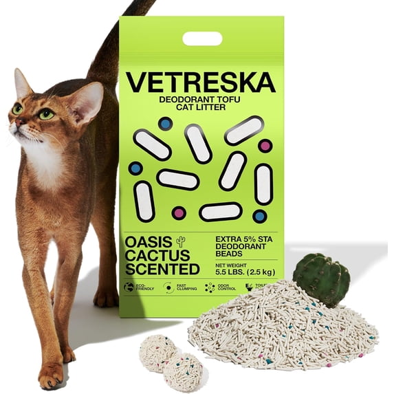 VETRESKA Tofu Cat Litter Natural Pretty Kitty Litter Flushable Clumping Cat Litter Pellets Cactus