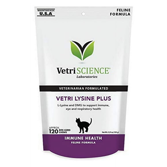 VETRISCIENCE Vetri Lysine Plus DMG Immune Support Treats for Cats and Kittens, 120 Bite Sized Chews