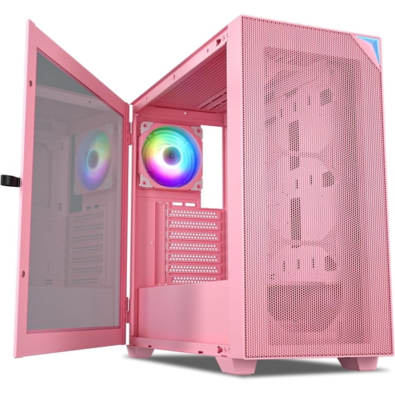 VETROO AL800 Full Tower E-ATX PC Computer Case w/Door Opening Design Tempered Glass-Pink