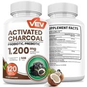 VEV Activated Charcoal Capsules with 50 Billion Probiotics, 1000 mg, 120 Count