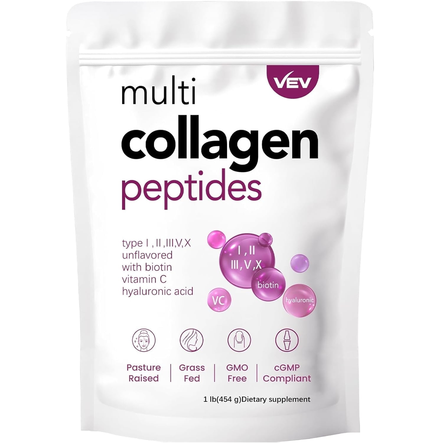 VEV Multi Collagen Peptides, Hydrolyzed Collagen Protein Powder - 1 lb