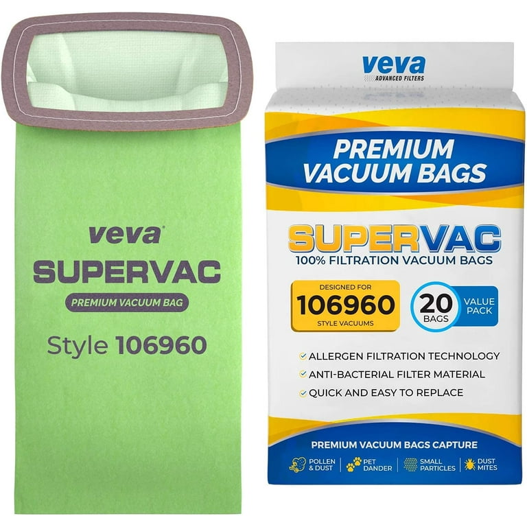 VEVA 20 Pack Premium SuperVac Vacuum Bags 106960-Vacuum Cleaner, 6