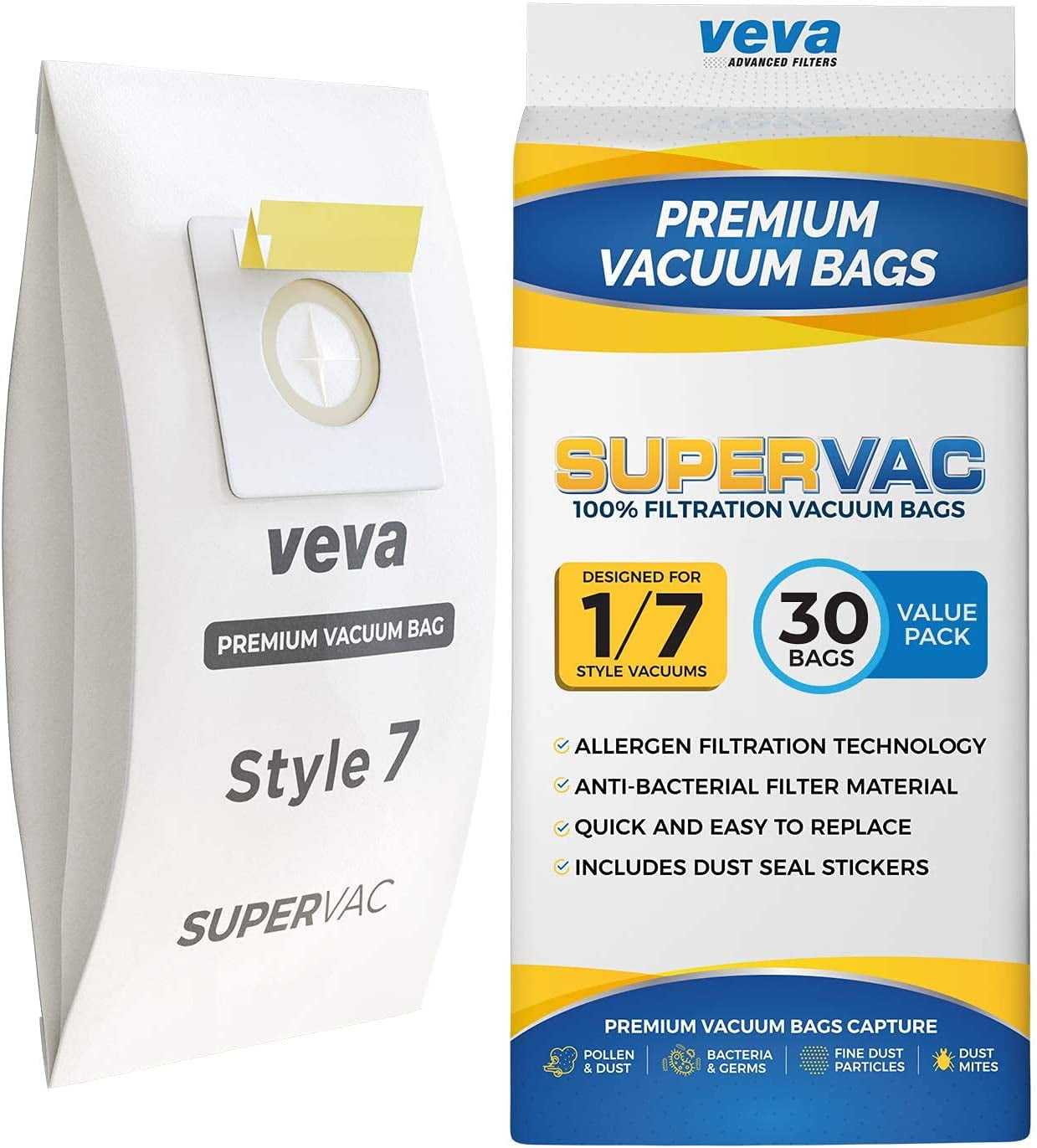 VEVA 30 Pack Premium SuperVac Vacuum Bags, Style 7 Paper Bag for