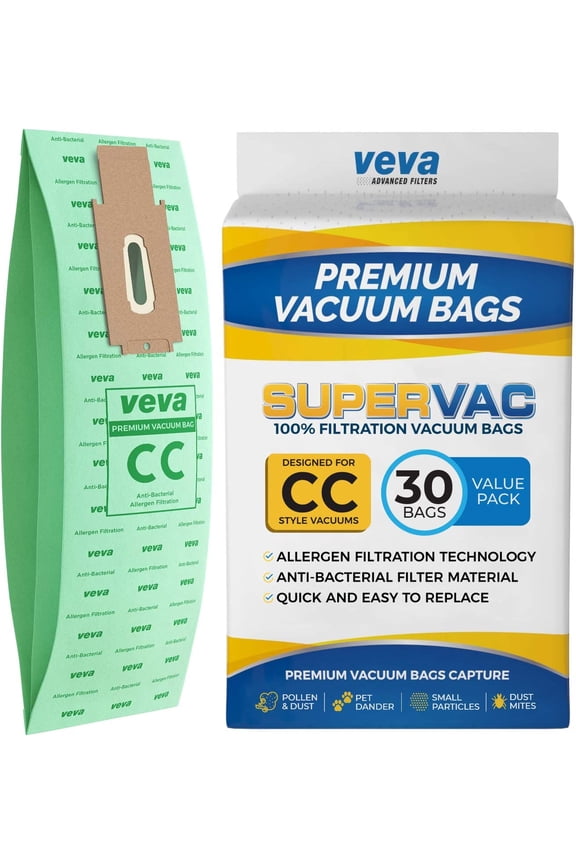 30Pack Premium SuperVac Vacuum Bags Style CC Work with Oreck Type CC Hypo-Allergenic