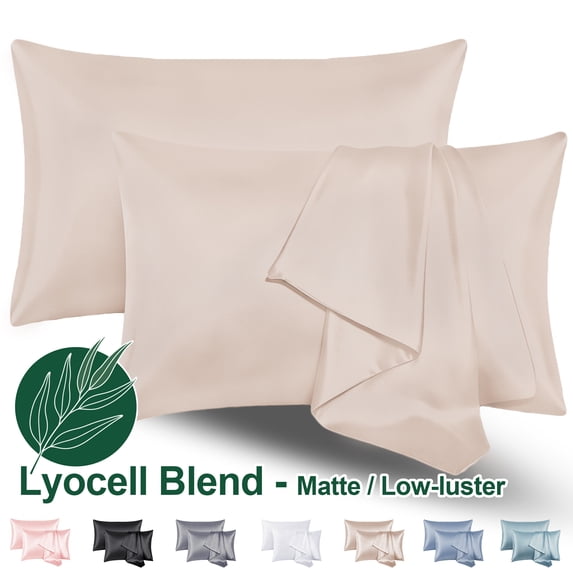 VEVOOTEX Cooling Lyocell Blend Silky Satin Pillowcases Soft 2 Pack King 20"x36" Beige